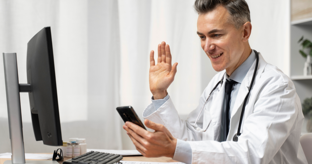 A physician using a telemedicine software for doctors