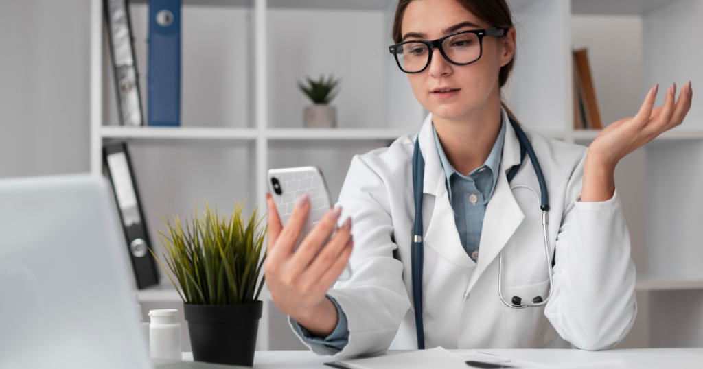 Doctor explaining telemedicine platform features during remote consultation setup